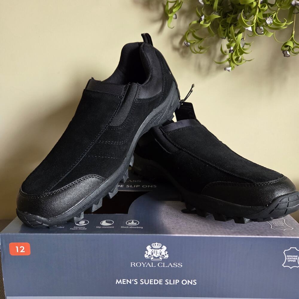 NWTB Men's Royal Class Adventuridge 12 Suede Slip On Memory Foam Shoes Black